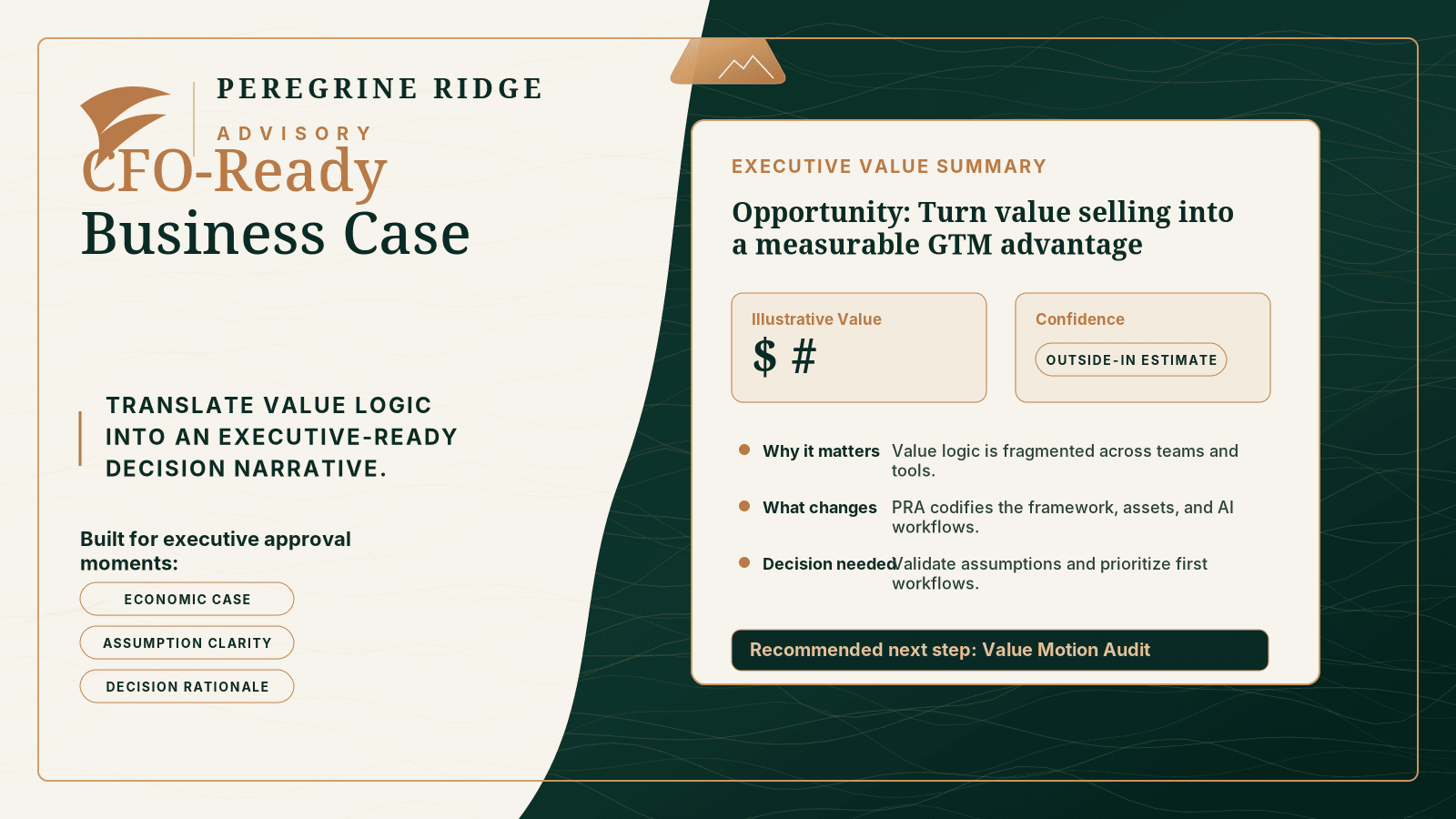 Peregrine Ridge Advisory CFO-ready business case artifact preview.