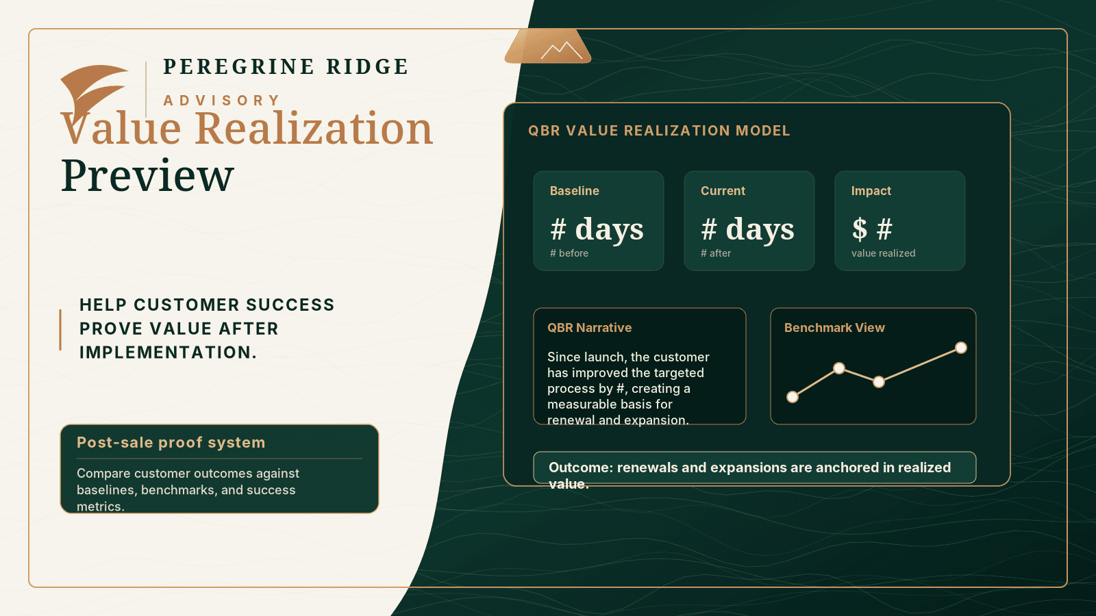 Peregrine Ridge Advisory value realization and QBR artifact preview.