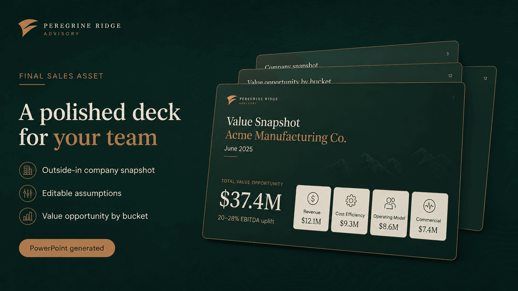 Peregrine Ridge Advisory value snapshot deck preview.